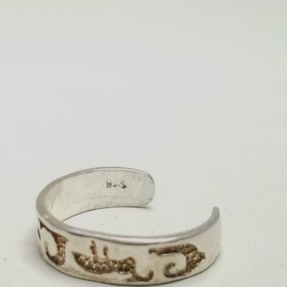 Vintage Sterling Silver Stamped Design Toe Ring, Animals, Retro Estate - Picture 2 of 6